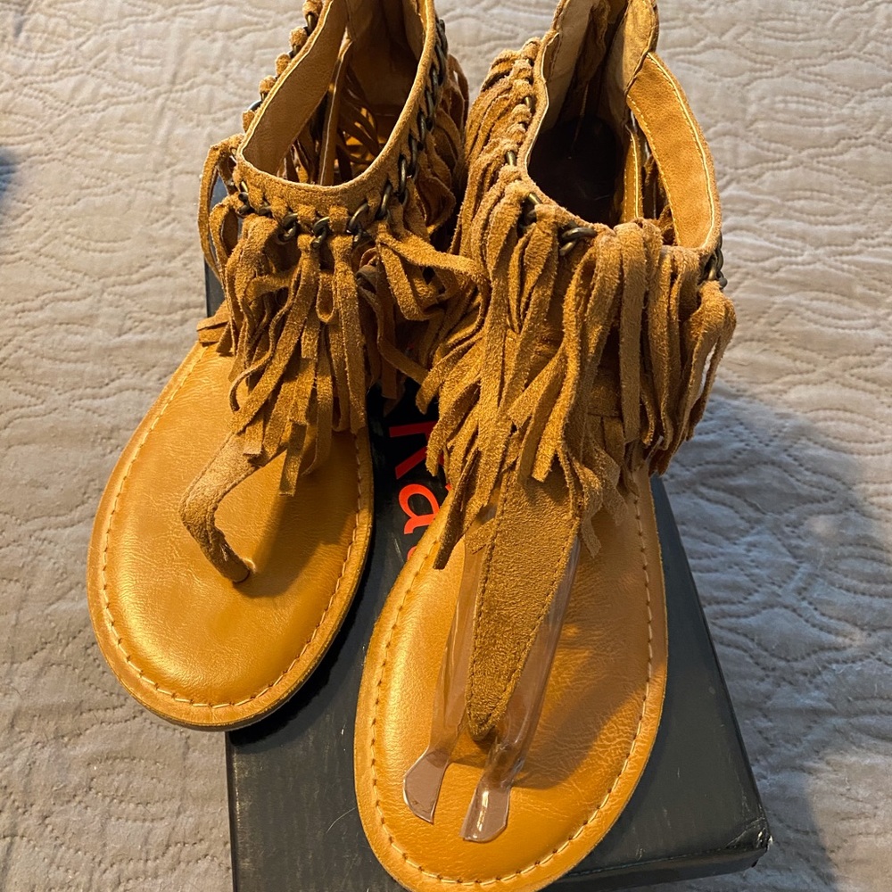 Fringe zip up sandals size 10